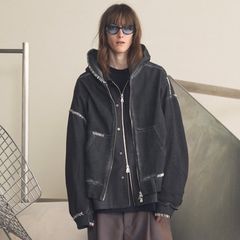 【残り一点】Over-Dye Embroidery Prime-Over Sweat Zip Hoodie