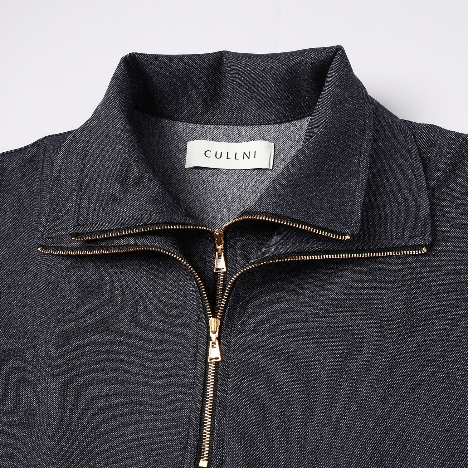 【残り一点】Faux Denim Layered Stand Collar Pullover