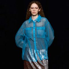 【残り一点】Tulle Shirt Layered Polo Knit Cardigan