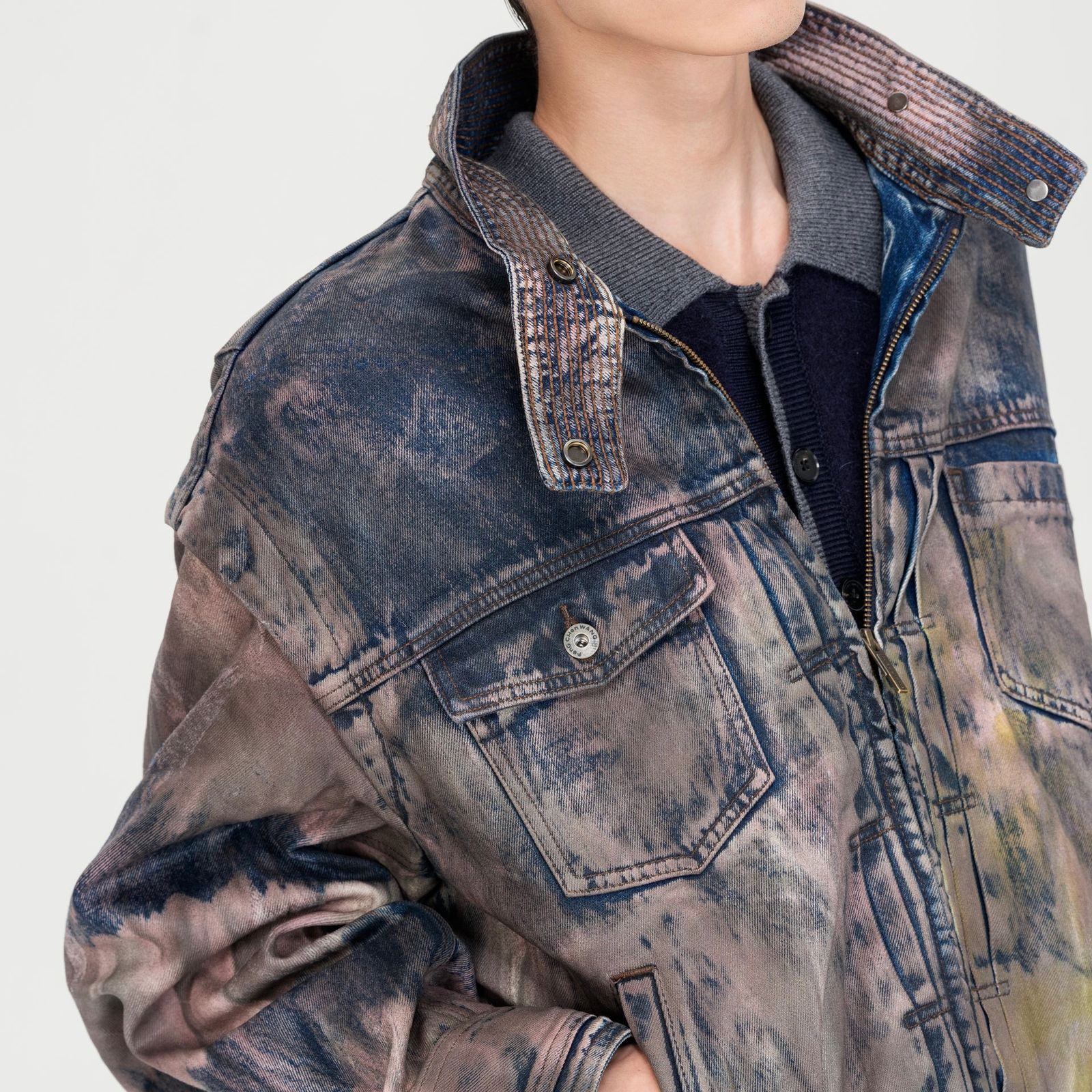 【残り一点】Brown Artistically Tie-Dyed Coated Denim SC Jacket
