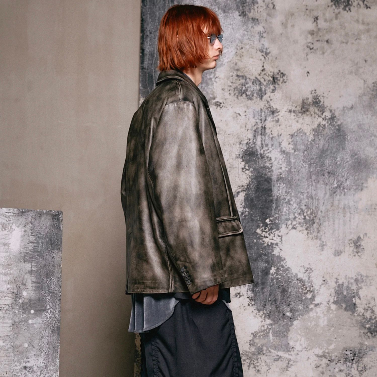【残り一点】Sheep Leather Peaked Lapel Semi-Double Tailored Jacket