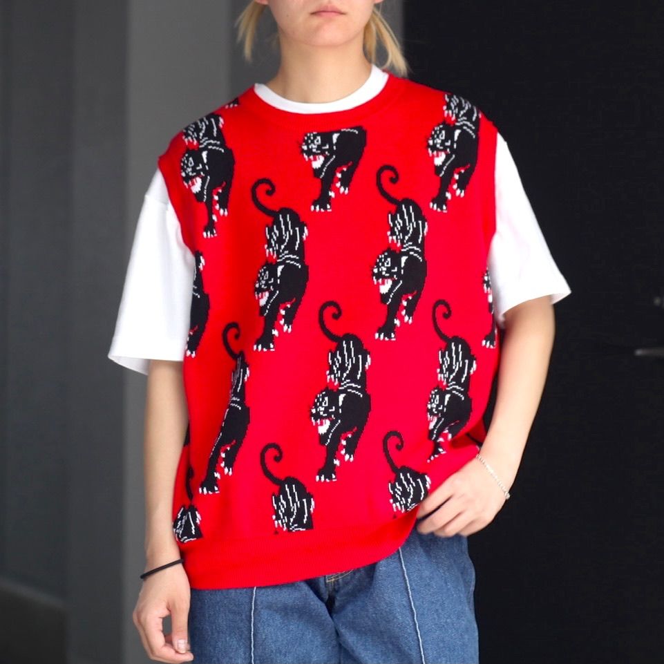 【残りわずか】Panther Knit Vest(UNISEX) - L