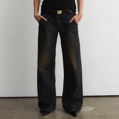 【再販売通知受付可能】Basic 2 Loose Dirty Wash Black Jeans