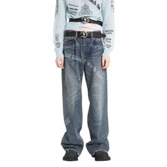 【残り一点】"TATTOO" Laser Printed Wide Denim Pants