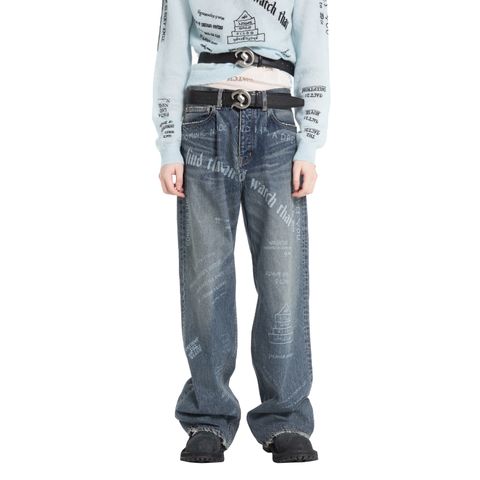 【残り一点】"TATTOO" Laser Printed Wide Denim Pants