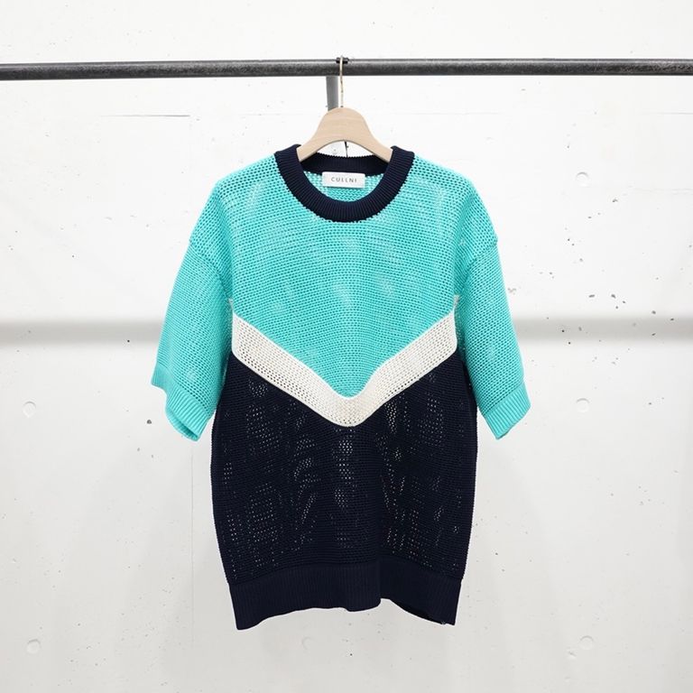 CULLNI - 【残り一点】Bi Color Mesh Knit Short Sleeve Pullover 