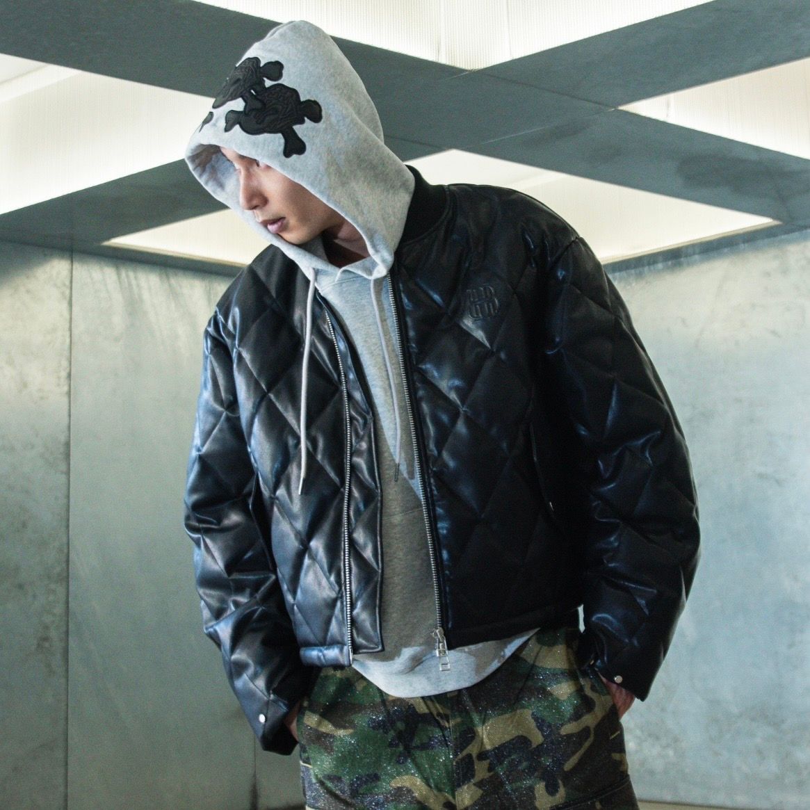 【残り一点】Faux Leather Quilting Down Jacket