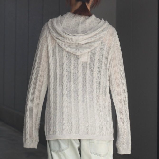 【残り一点】Semi Sheer Cable Knitted Button Up Hoodie
