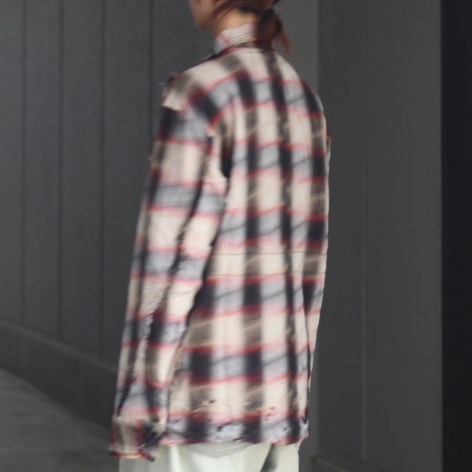【残り一点】Slash Seam Ombre Check Shirt(DRUNK)