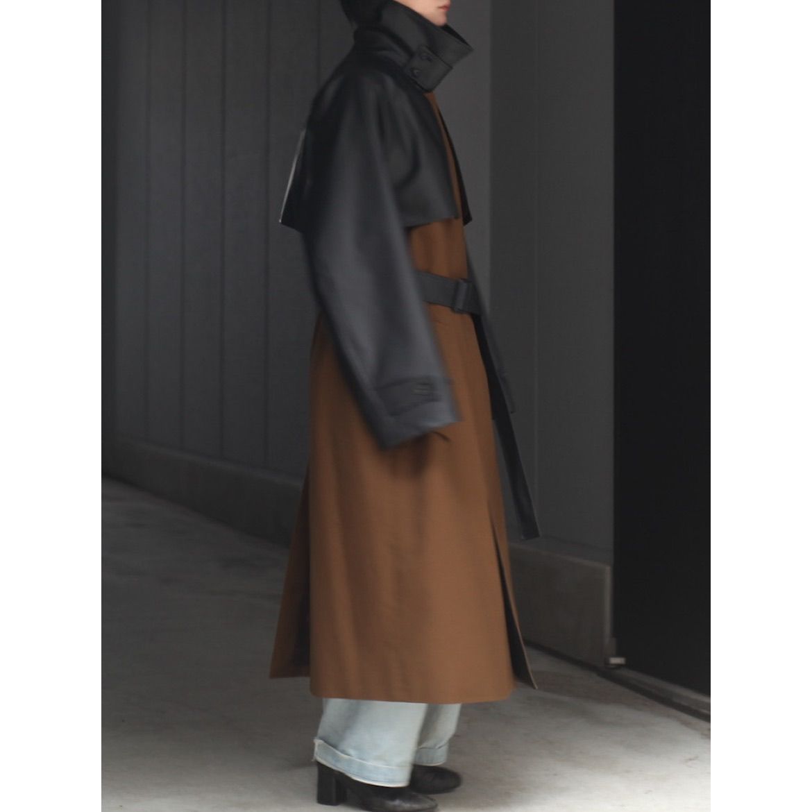 stein - 【残りわずか】Contrast Single Breasted Wide Lapels Coat 