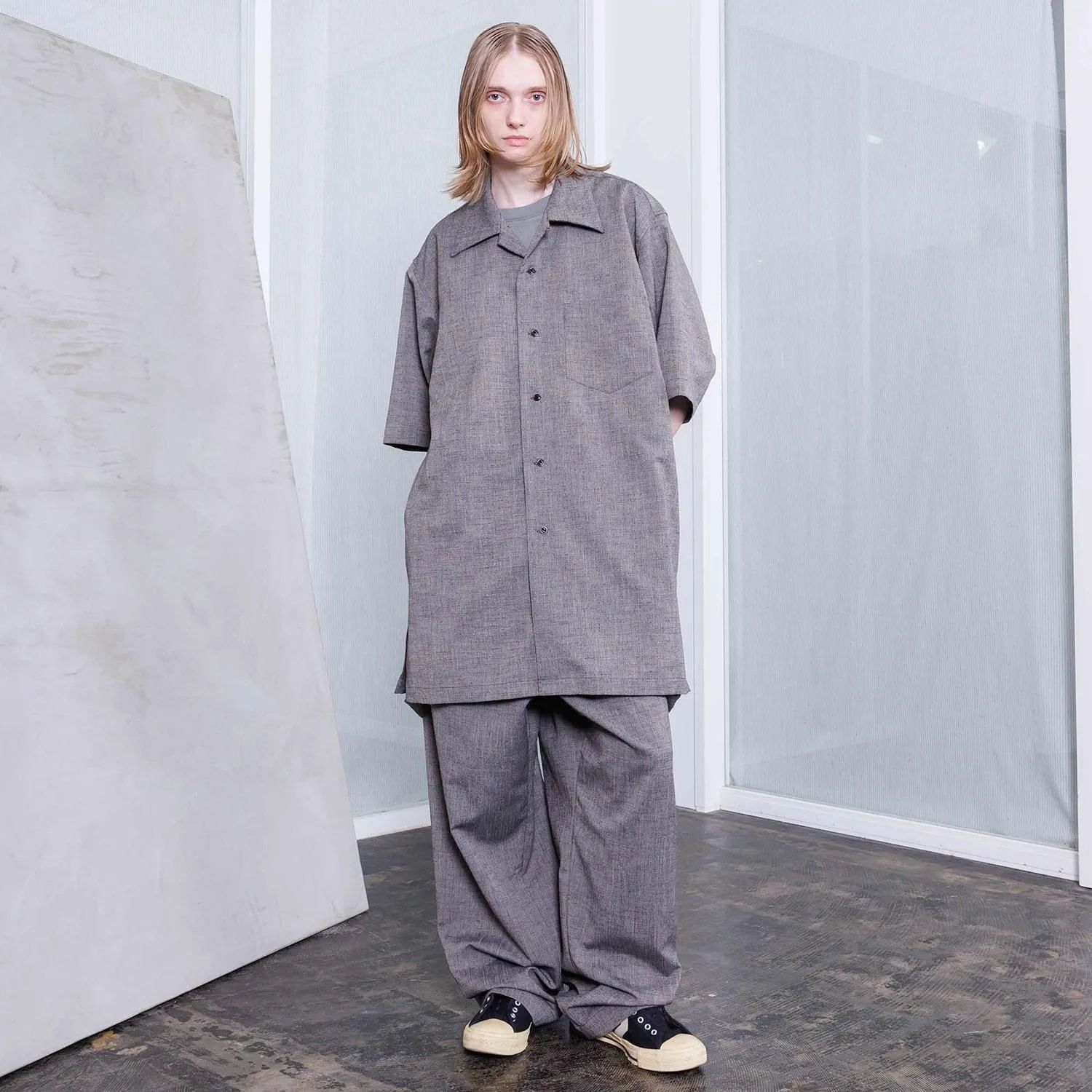 【残り一点】ポケットオープンカラーシャツ(POLYESTER/RAYON)