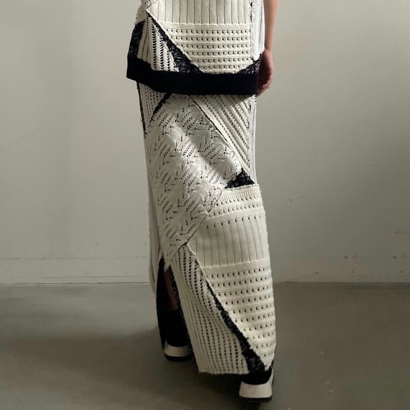 【残り一点】Patchwork I Line Knit Skirt