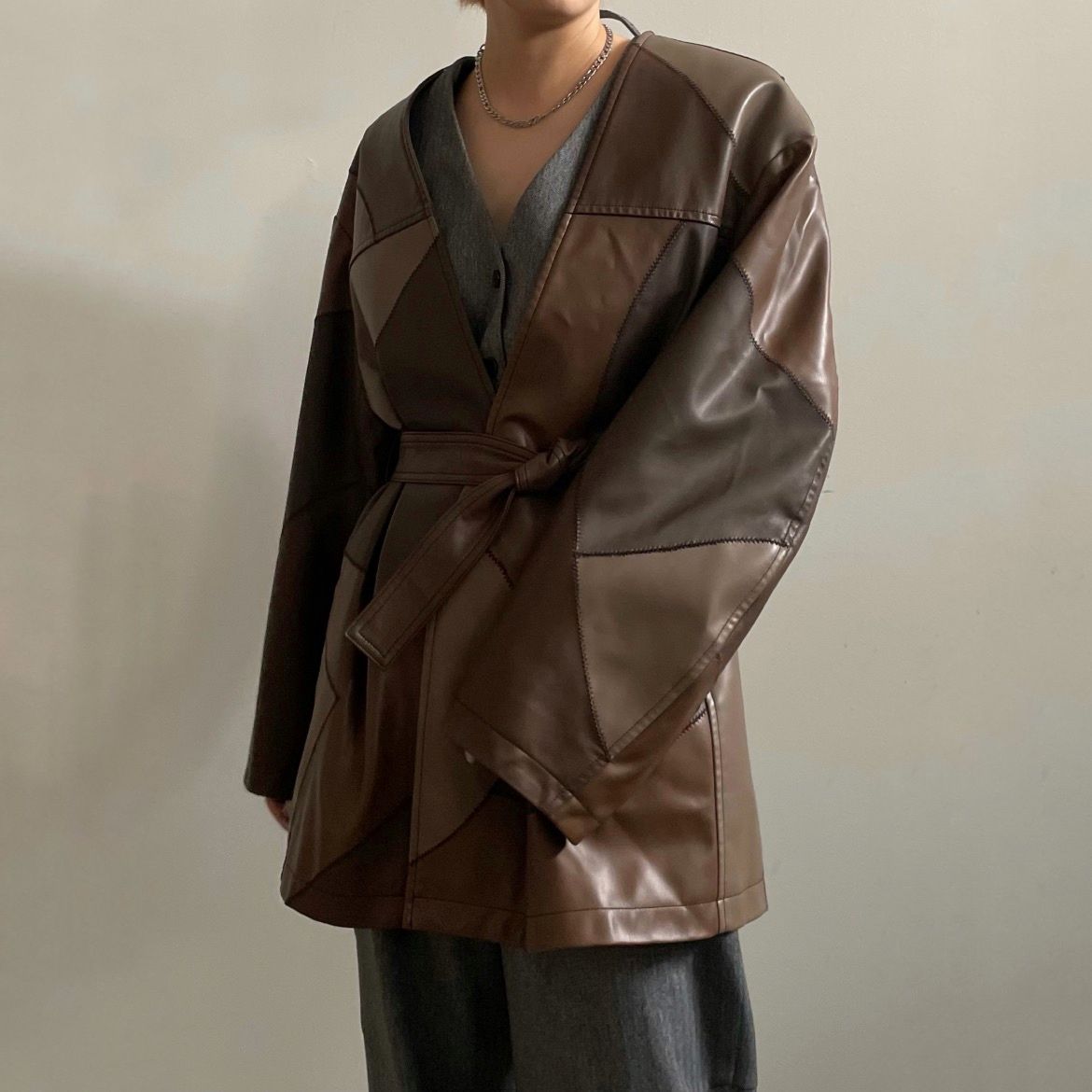 【残り一点】Patchwork Fake Leather Jacket