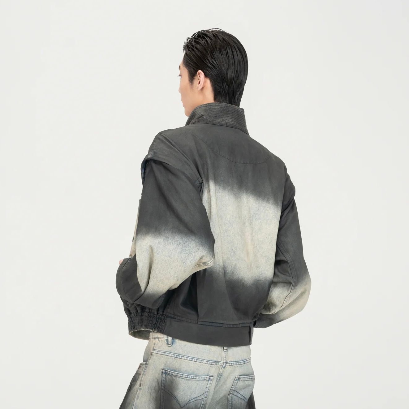 【残り一点】Blue to Black Ombre Denim Stand Collar Jacket