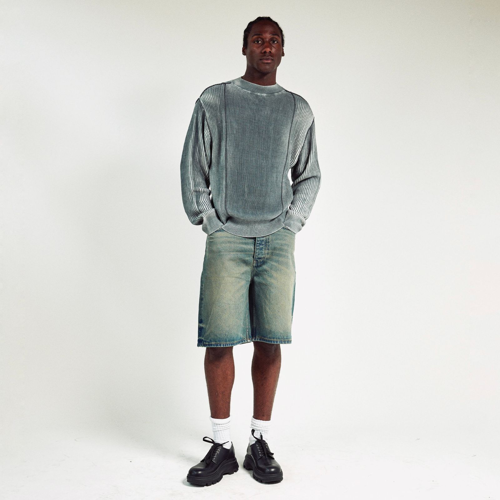 【残り一点】Sand Wash Wide Leg Denim Shorts