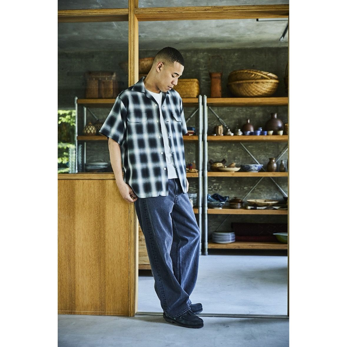 残り1点★Vlas Blomme 03s 変形ポンチョ チェック柄 ケープ orSlow - 【残り一点】Ombre Check Short Sleeve Shirt