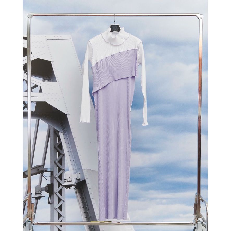 【残り一点】Spiral Wave Long Sleeve Dress High Neck Type