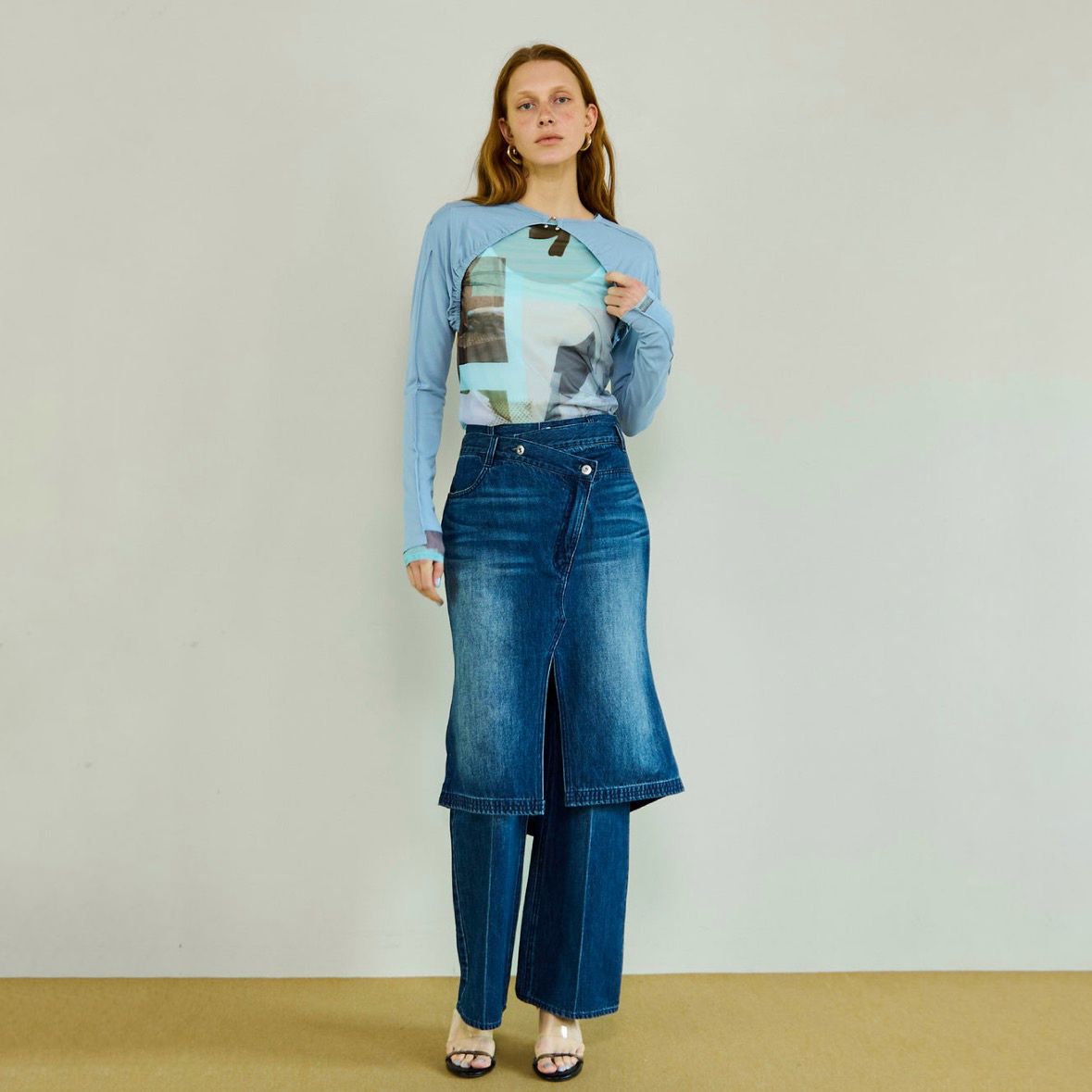 【残り一点】フォトコラージュメッシュトップス