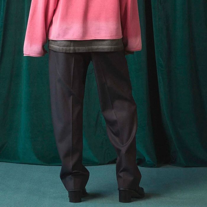 【残り一点】72/2 4Colors Chambray Wool 1tuck Straight Slacks
