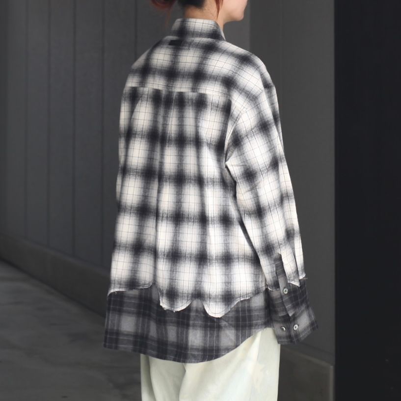 【残り一点】Black & White Check Patchwork Shirt