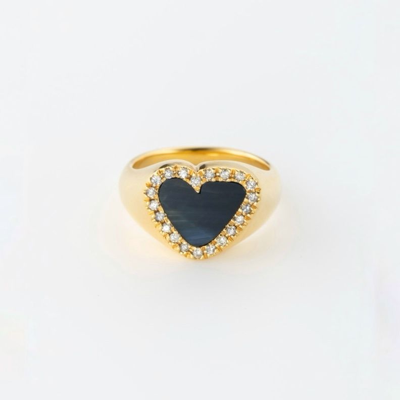 【お取り寄せ注文可能】Diamond Heart Stone Ring(BLACK×GOLD)