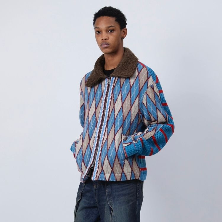 【残り一点】Argyle&Stripe Half Zip-up Cardigan
