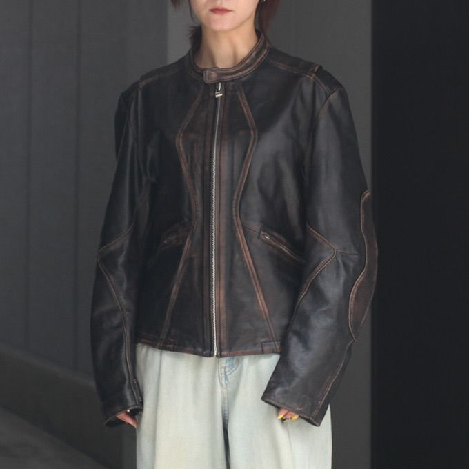 【残り一点】Distressed Leather Motorcycle Jacket