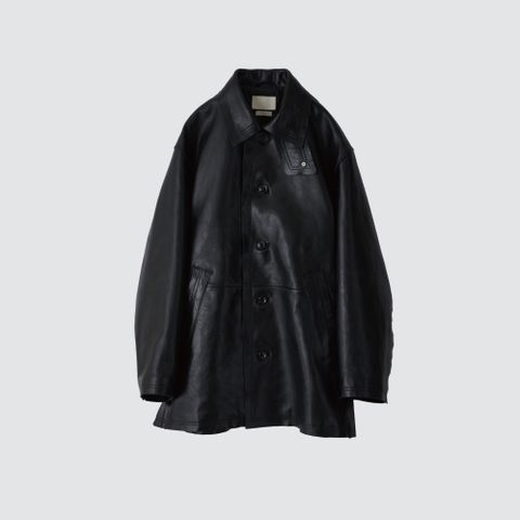 【残りわずか】Cut-Off Leather Car Coat(BLACK)