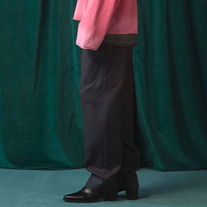 【残り一点】72/2 4Colors Chambray Wool 1tuck Straight Slacks