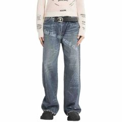 【残り一点】"D"Buckle Laser Printed Super Wide Denim Pants