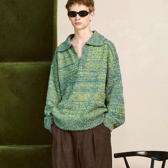 【残り一点】Mix Color Fancy Yarn Prime-Over Skipper Knit Pullover
