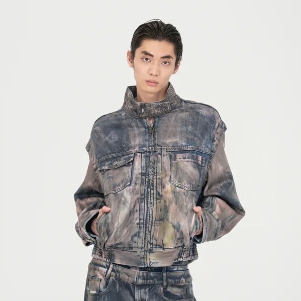 【残り一点】Brown Artistically Tie-Dyed Coated Denim SC Jacket