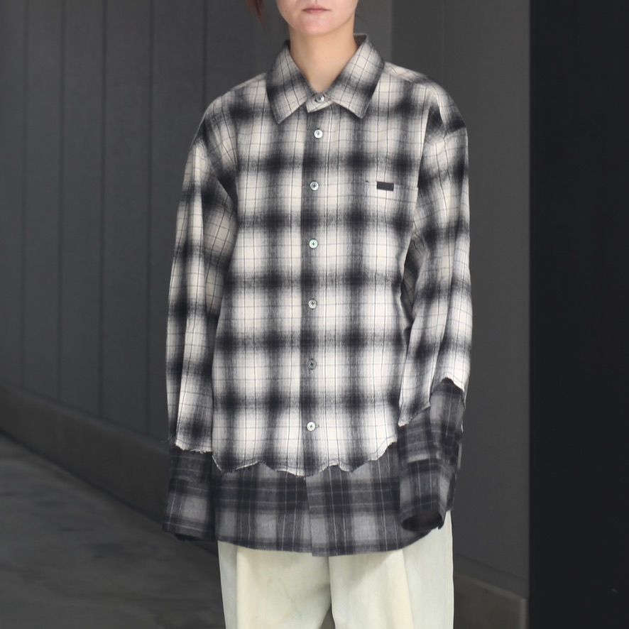 【残り一点】Black & White Check Patchwork Shirt