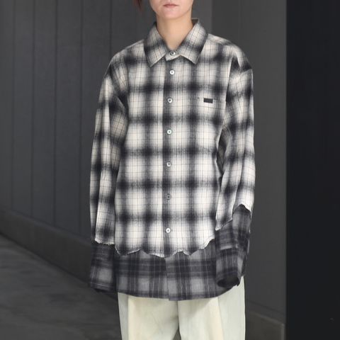 【残り一点】Black & White Check Patchwork Shirt