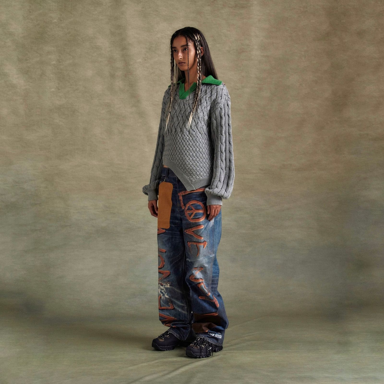 【残り一点】Love Printed Denim Trompe L`oeil Jeans