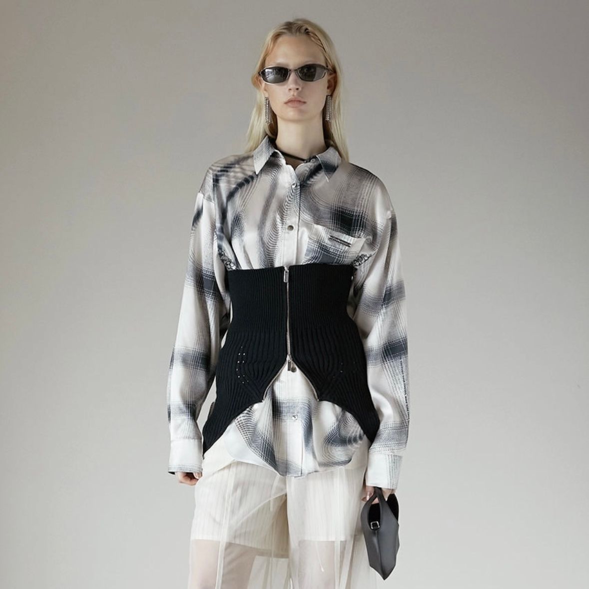 【残り一点】Ombre Check Lace Print Shirt