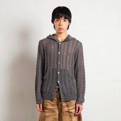 【残り一点】Semi Sheer Cable Knitted Button Up Hoodie