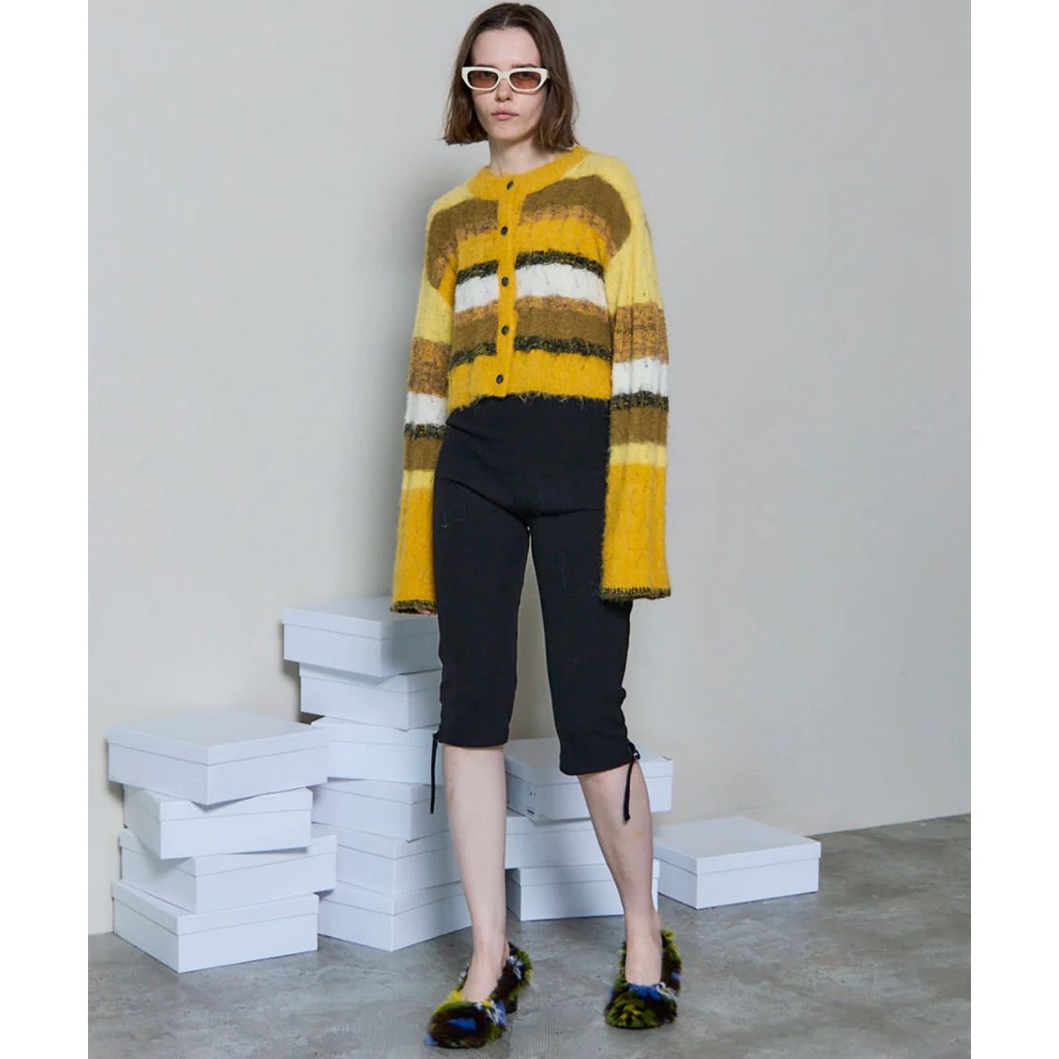 【残り一点】2way Neck Multi Border Knit Tops