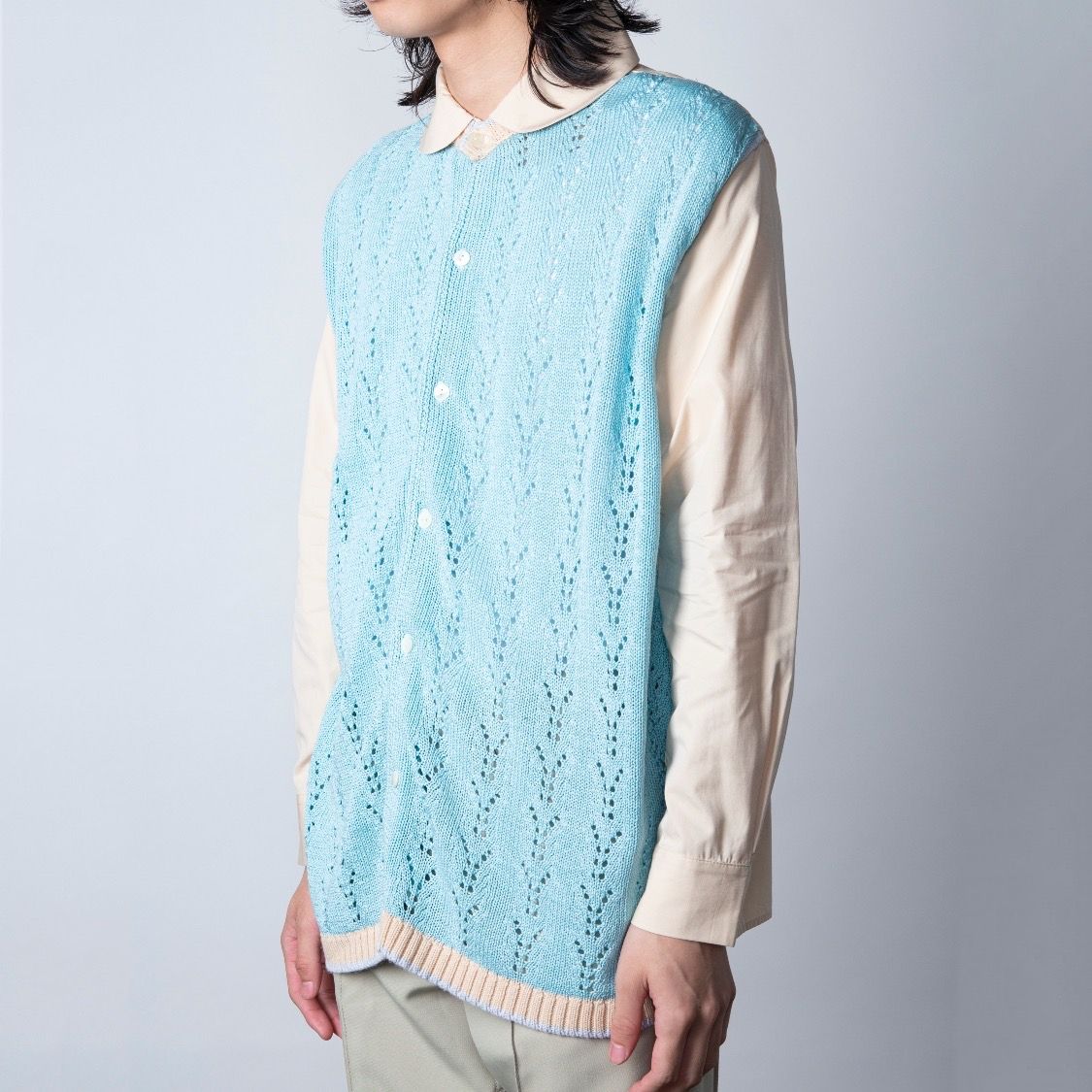 【残りわずか】Knit Cardigan Docking Shirt - M