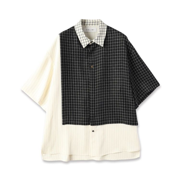 【残り一点】Check Asymmetrical Stripe Short Sleeve Shirt
