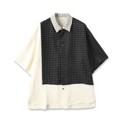 【残り一点】Check Asymmetrical Stripe Short Sleeve Shirt