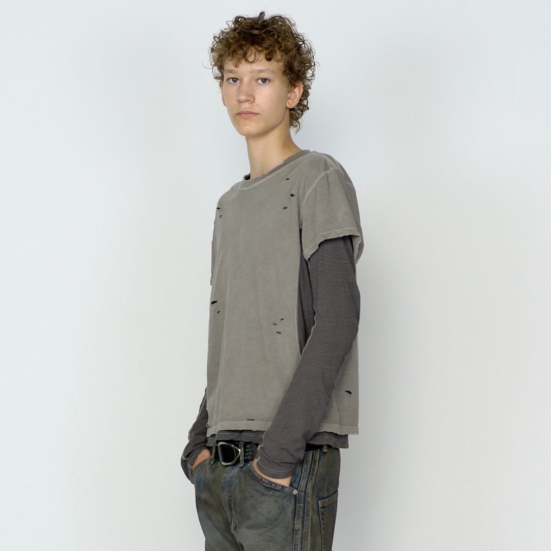 【残り一点】Distressed Panneld Half Sleeve T-Shirt