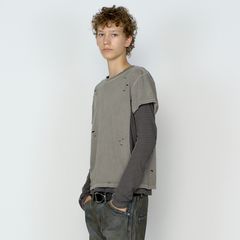 【残り一点】Distressed Panneld Half Sleeve T-Shirt