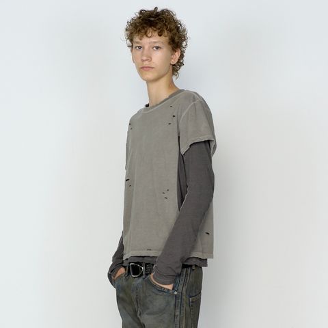 【残り一点】Distressed Panneld Half Sleeve T-Shirt