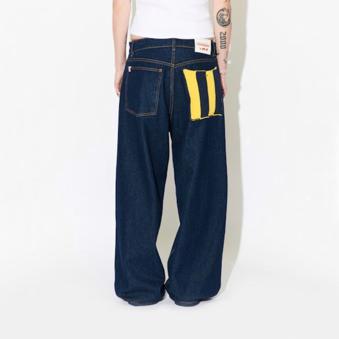 【残り一点】Wide Leg Jeans with Knit Patch Waisted