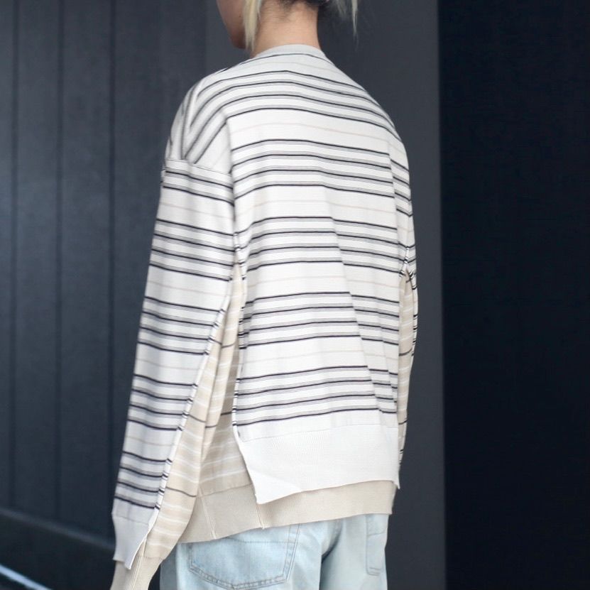 yoke gradation border crew neck - トップス