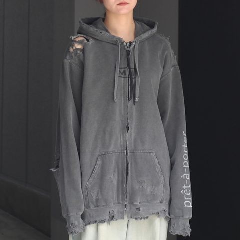 【残りわずか】Bootleg Zip Up Hoodie With Damaged(SIN)