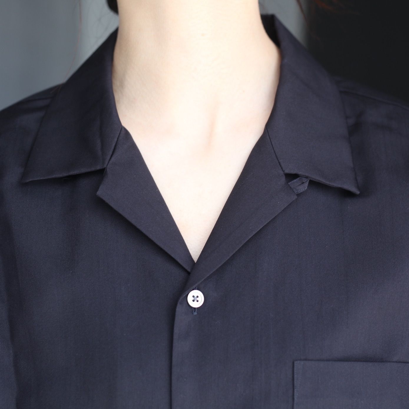 【残りわずか】Silk Cupro Twill Open Collar S/S Shirt