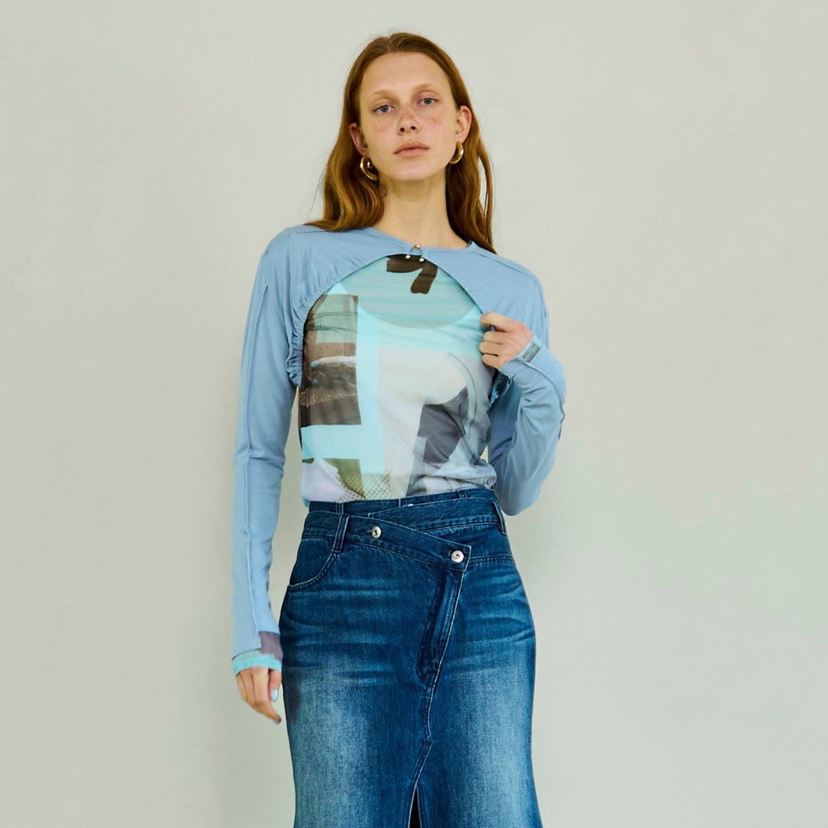 【残り一点】フォトコラージュメッシュトップス