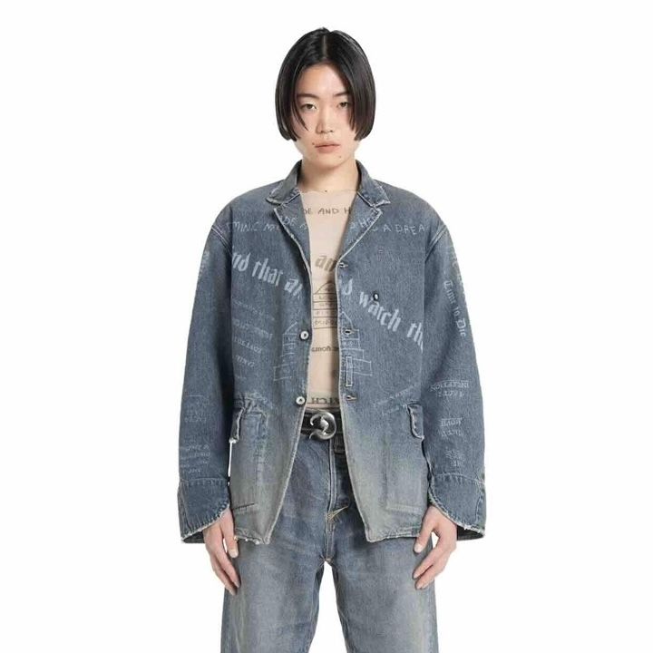【残り一点】"TATTOO" Laser Printed Draiping Denim JKT